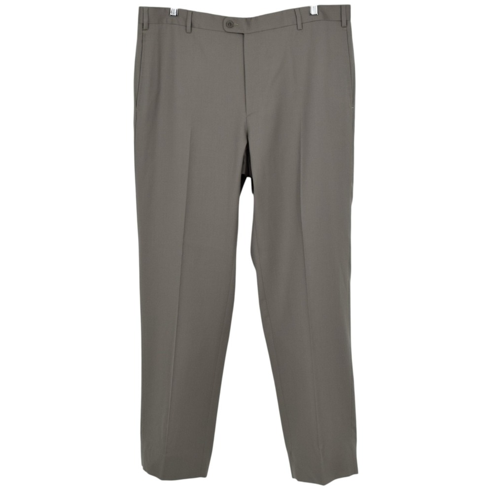 Zanella Todd Wool Dress Pants Trousers 40x34 Taupe Khaki Olive Flat Front Italy